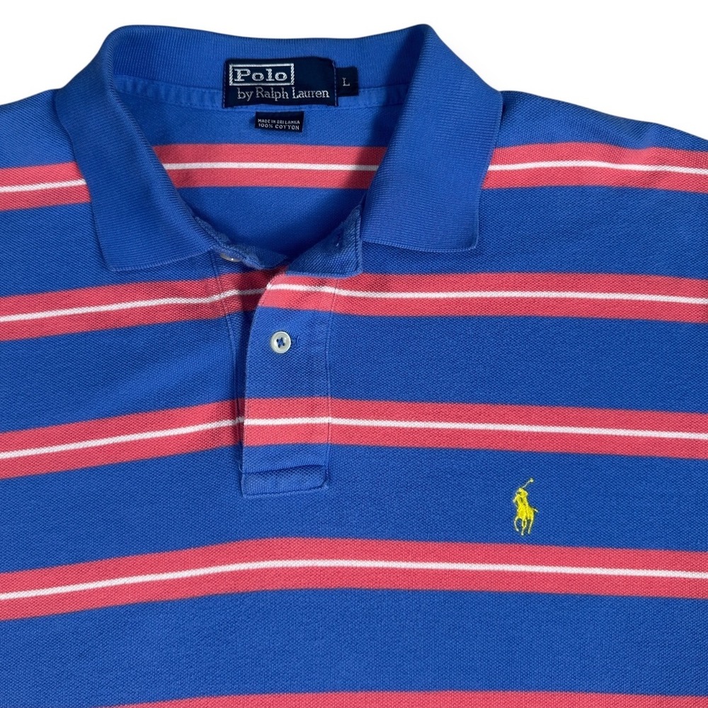 Polo‎ by Ralph Lauren Striped Polo Shirt Mens Large Short Sleeve Blue Pink